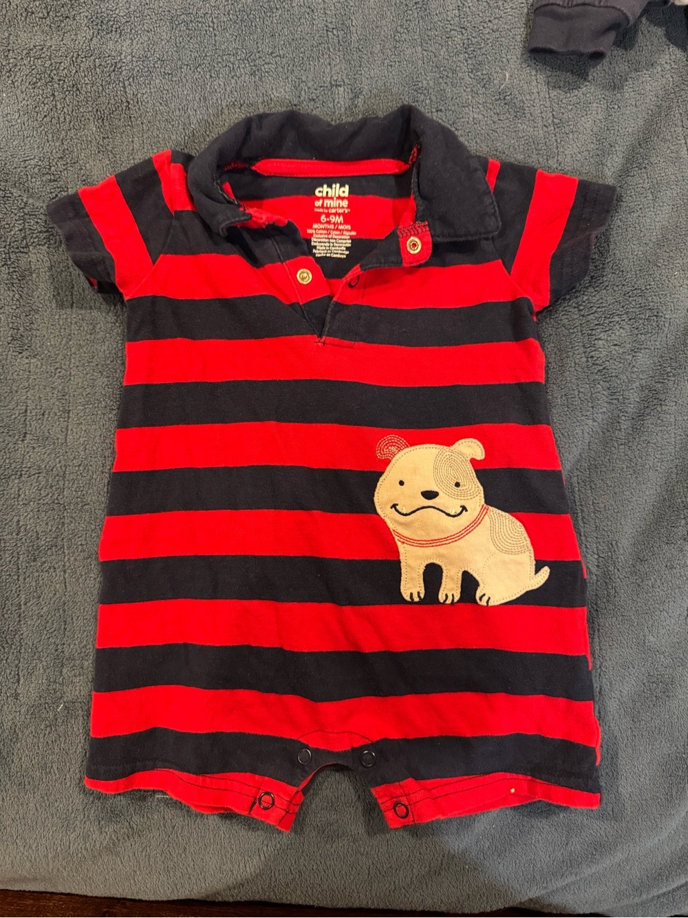 Carter’s Red & Navy Striped Puppy Romper One-Piece